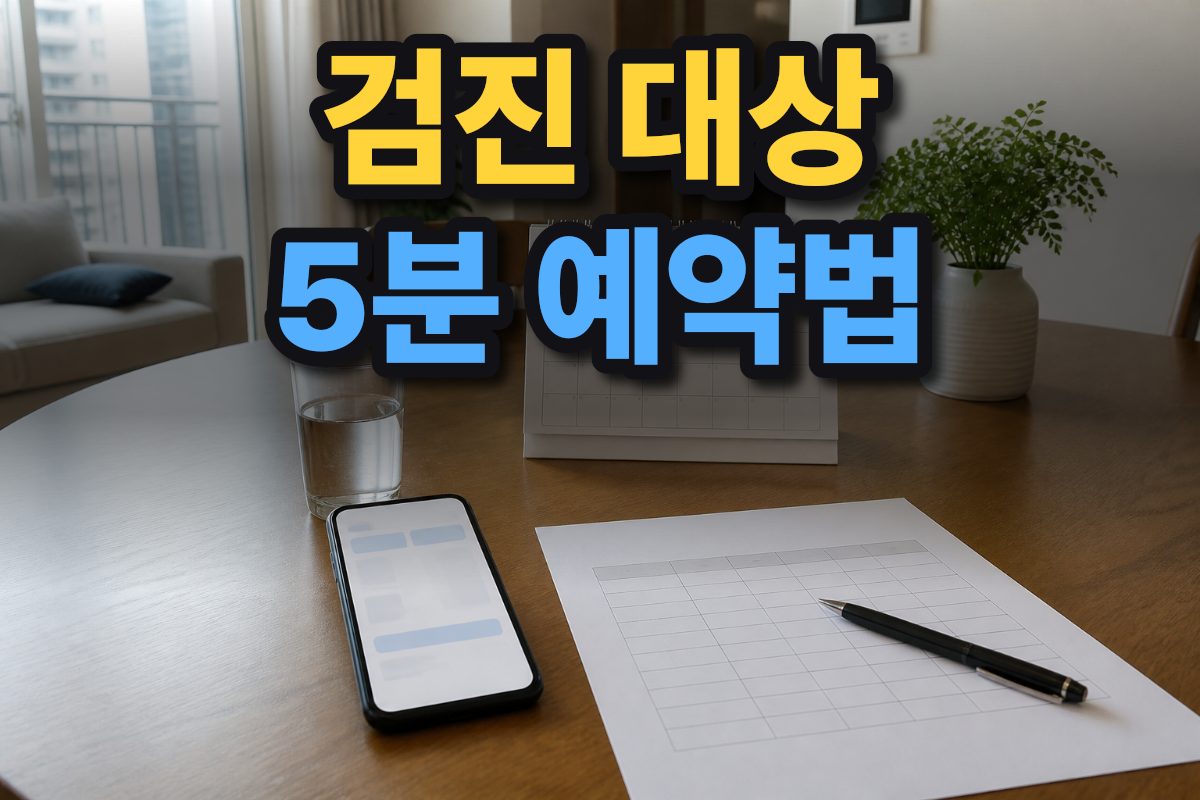 한국 가정의 식탁 위에 건강검진을 확인할 스마트폰과 달력, 메모 도구가 놓여 있다.