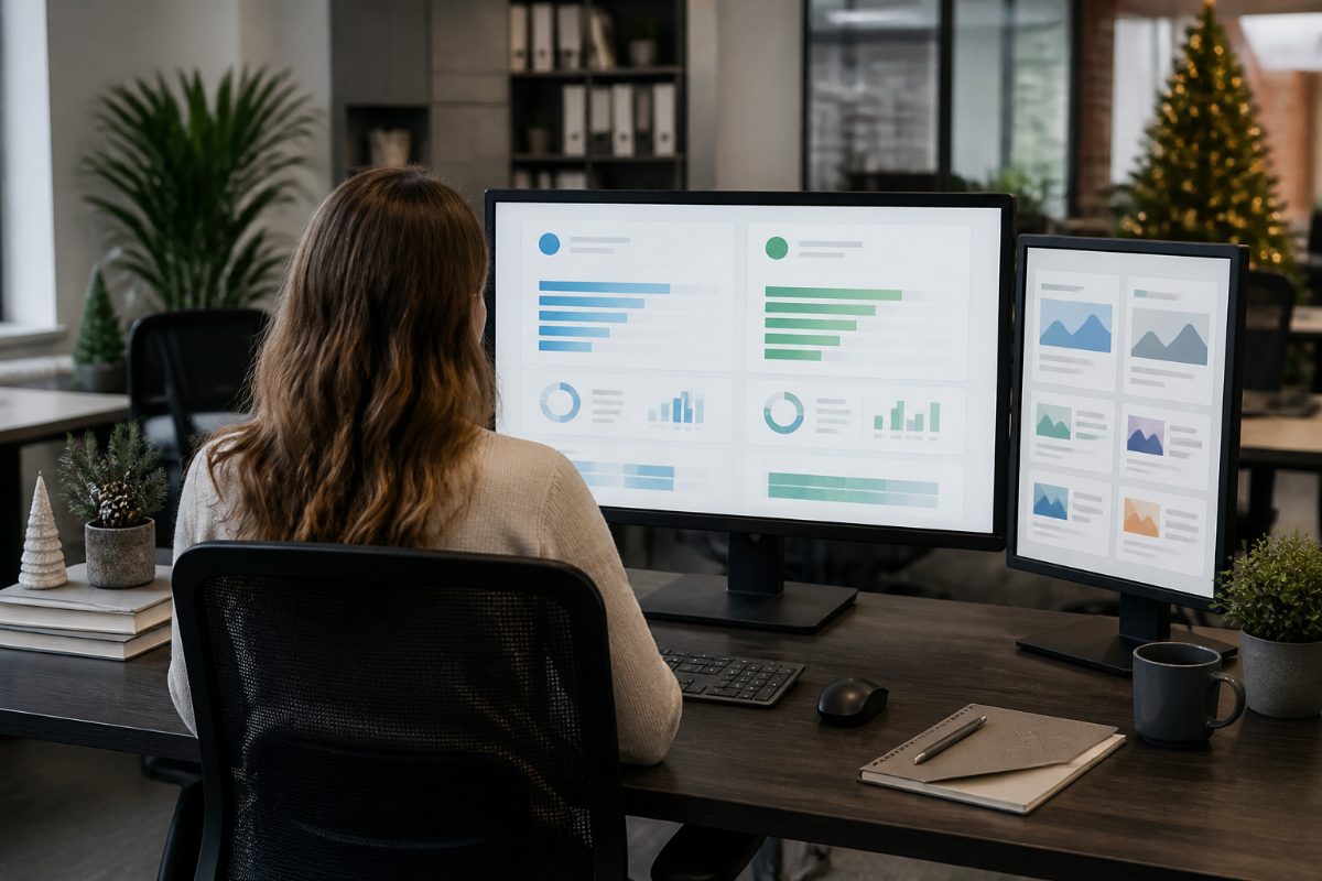 A generic dashboard compares two ad variations in a quiet marketing workspace.