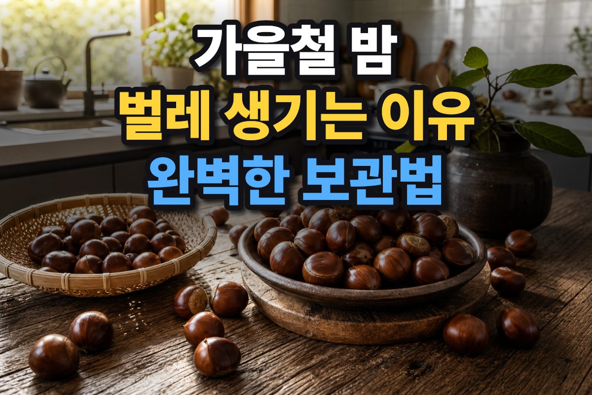 신선한 가을 제철 밤과 주방 풍경