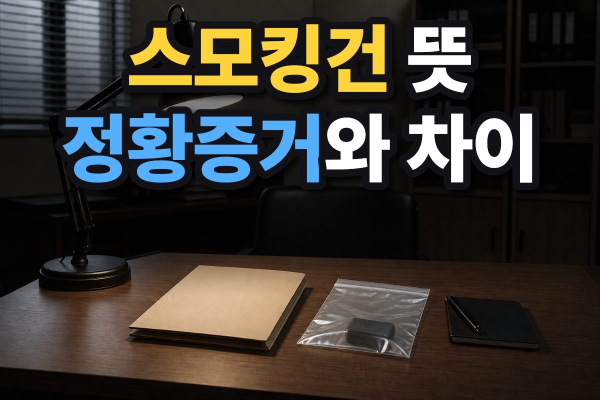 한국식 사무실 책상 위에 사건 자료철과 작은 증거 봉투가 놓여 있습니다.