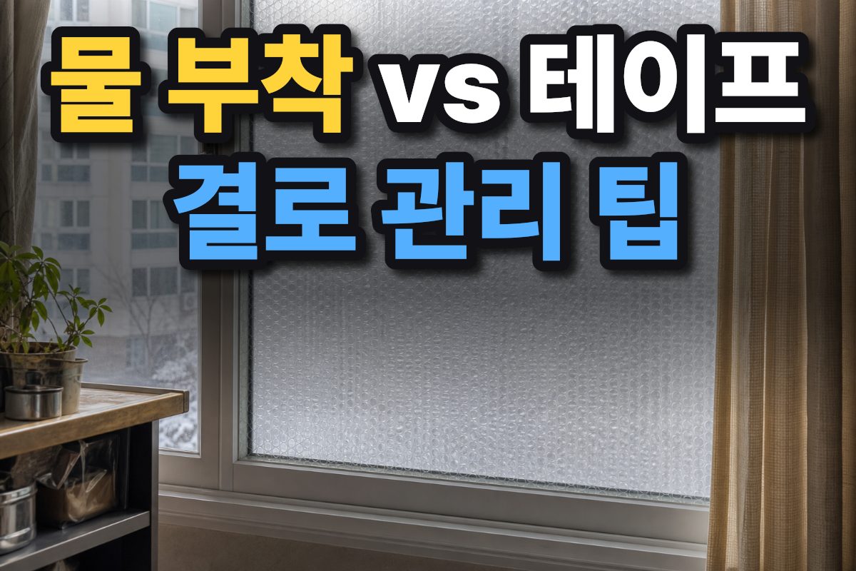 한국 아파트 창문 유리에 뽁뽁이를 붙여 겨울철 단열을 보완한 모습입니다.