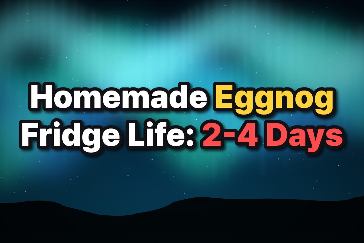 A pitcher of homemade eggnog on a kitchen counter