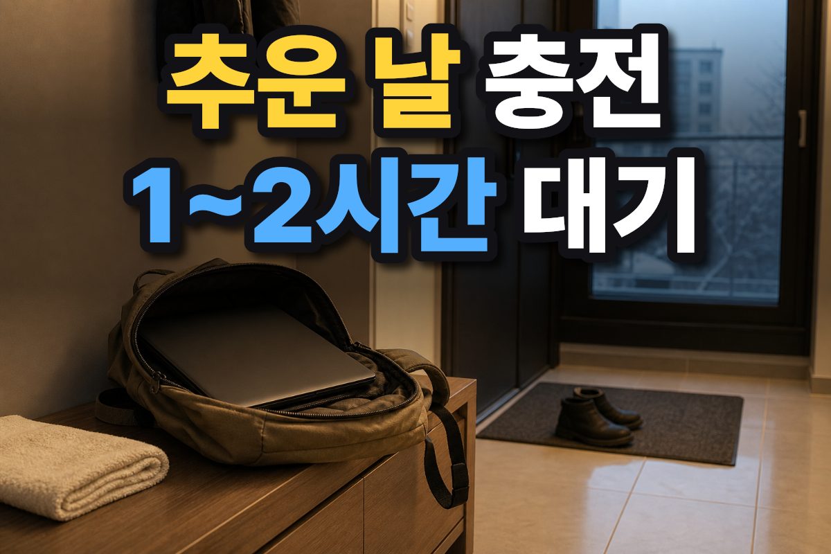 추운 날 실내로 가져온 노트북을 가방에 둔 채 온도가 회복되기를 기다리는 모습