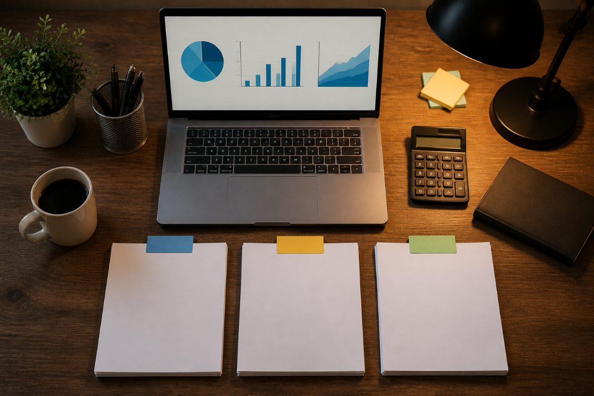 A desk setup for comparing subscription, usage-based, and renewal costs.