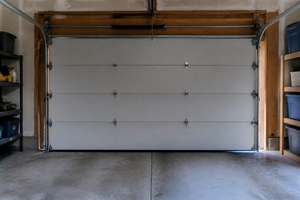 The interior perimeter of a garage door showing the bottom, side, and top sealing areas.