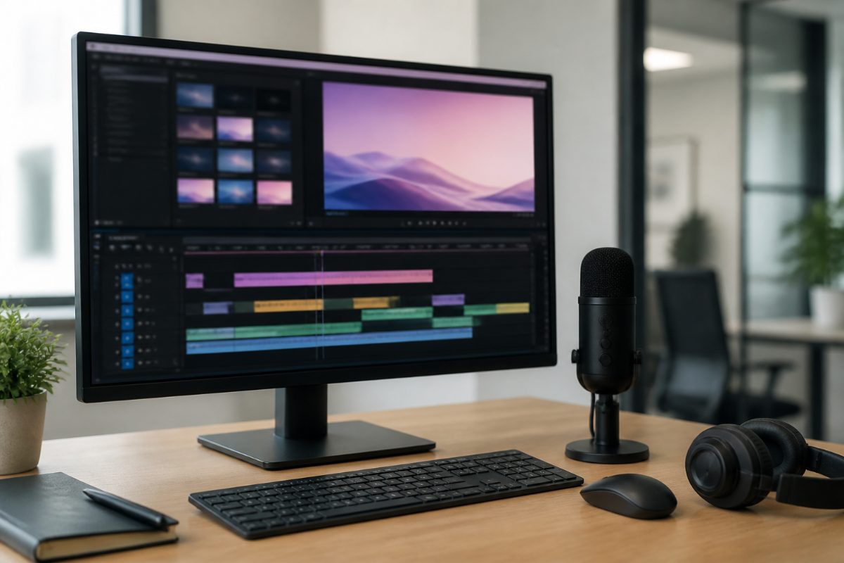 A screen recording and video timeline arranged for editing a product demo.