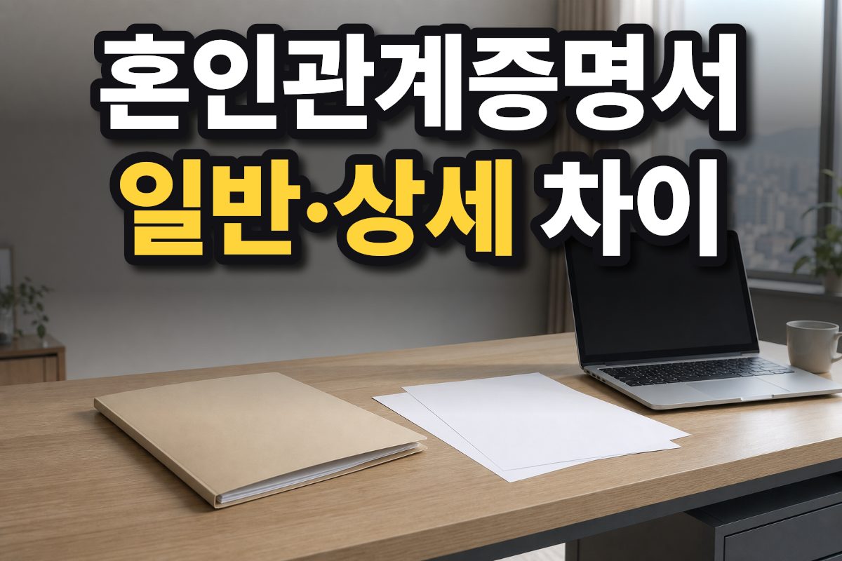 한국 아파트 책상 위에 서류철과 문서, 노트북이 놓여 있습니다.