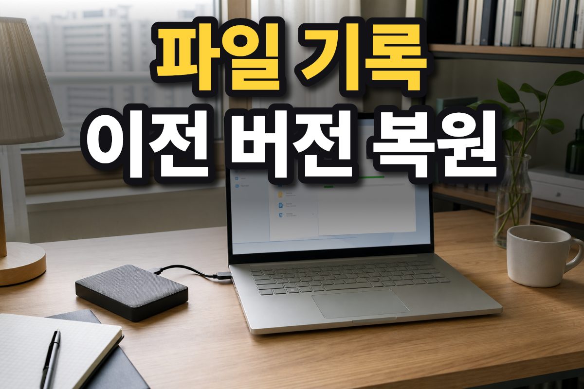 한국 가정의 책상 위 노트북과 외장 드라이브가 놓여 있다.